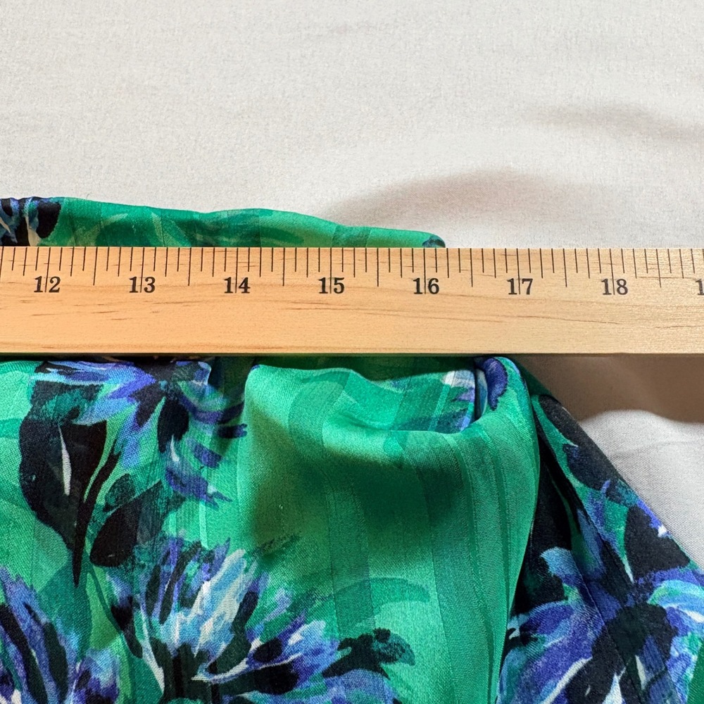 Banana Republic Maxi Dress Womens 8 Green Floral Pleated Tiered Popover Gown - Picture 5 of 6